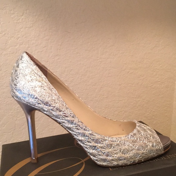 Enzo Angiolini Silver Sparkle Heels - Picture 2 of 6